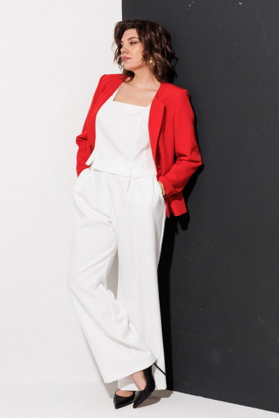 Брюки, жакет, топ ANASTASIA MAK 1123 красный+молочный - фото 14