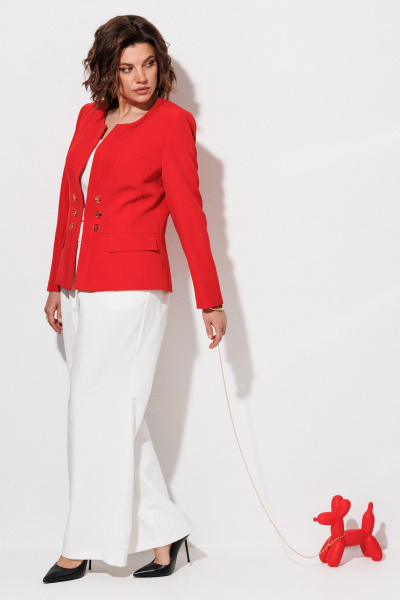 Брюки, жакет, топ ANASTASIA MAK 1123 красный+молочный - фото 6