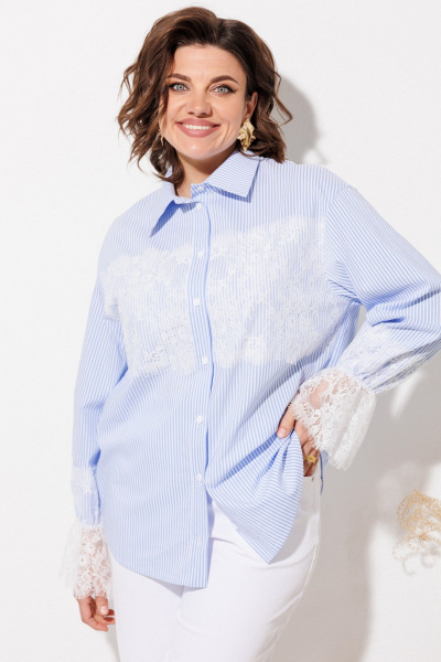 Блуза ANASTASIA MAK 1352 голубой+полоска - фото 1