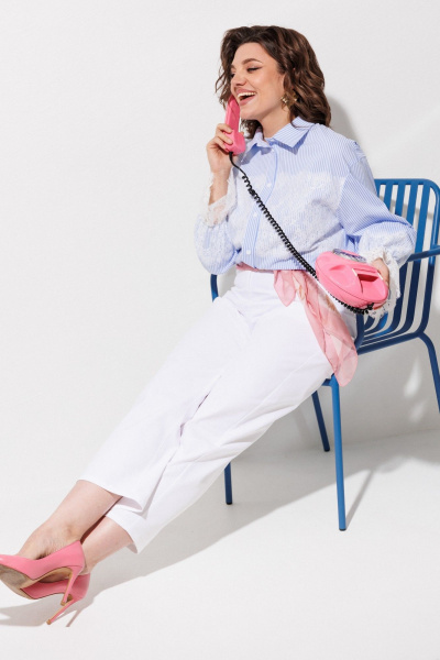 Блуза ANASTASIA MAK 1352 голубой+полоска - фото 7