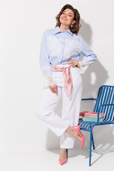 Блуза ANASTASIA MAK 1352 голубой+полоска - фото 6