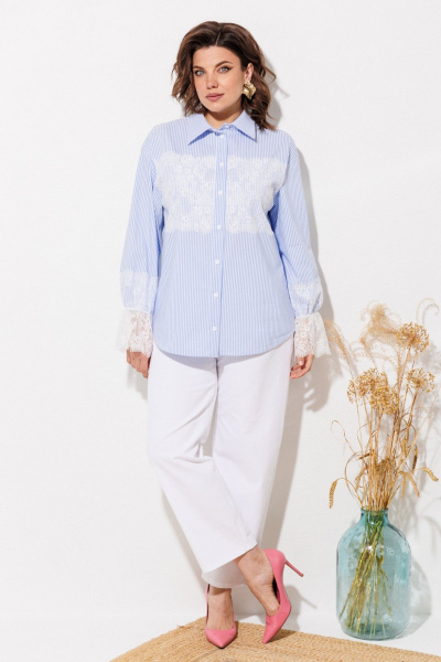 Блуза ANASTASIA MAK 1352 голубой+полоска - фото 3