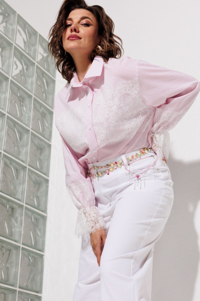 Блуза ANASTASIA MAK 1352 розовый+полоска - фото 11