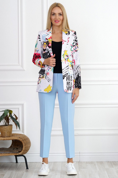 Брюки, жакет, топ Alani Collection 2111 мультиколор-голубой - фото 1
