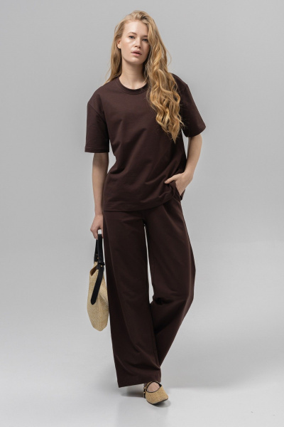 Блуза, брюки Romgil РП0135-ХЛ4 шоколадный - фото 1
