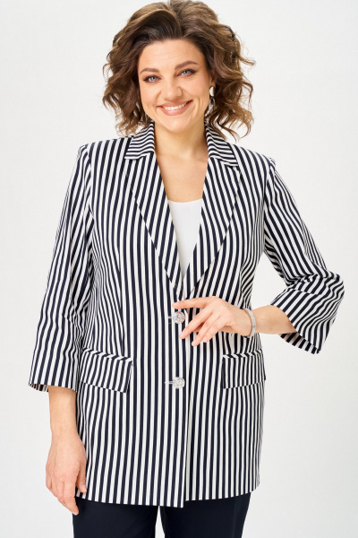 Брюки, жакет БелЭльСтиль 762-3_23_22+609 синий_полоска - фото 6