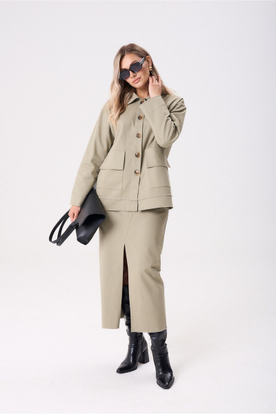 Жакет, юбка Anastasia м-1286 оливковый - фото 7
