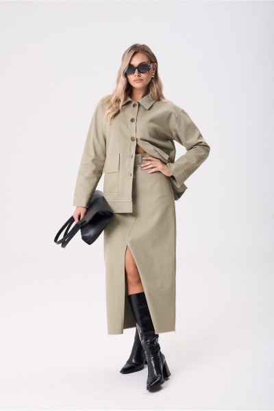 Жакет, юбка Anastasia м-1286 оливковый - фото 6