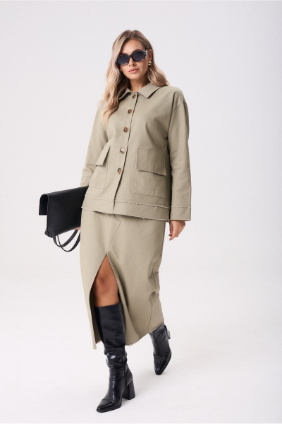 Жакет, юбка Anastasia м-1286 оливковый - фото 3