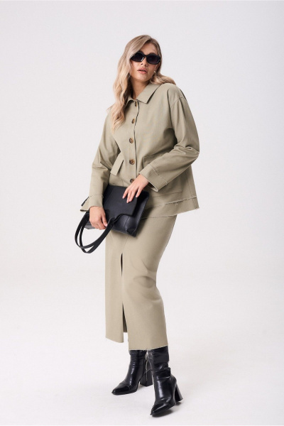 Жакет, юбка Anastasia м-1286 оливковый - фото 2