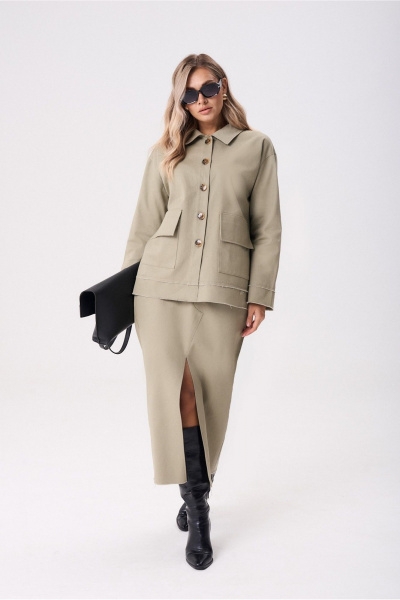 Жакет, юбка Anastasia м-1286 оливковый - фото 1