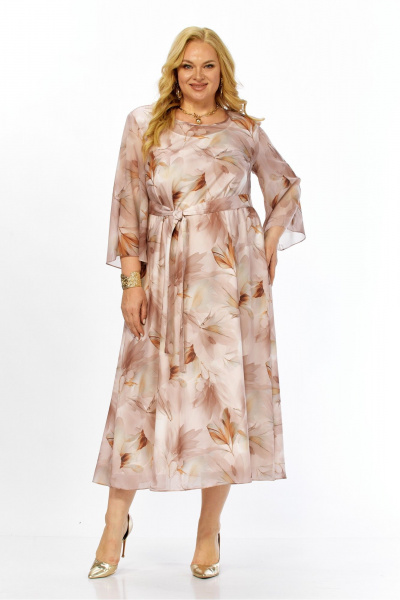 Платье Элль-стиль 2470 бежевый_принт_листья - фото 1