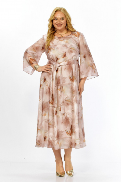 Платье Элль-стиль 2470 бежевый_принт_листья - фото 16