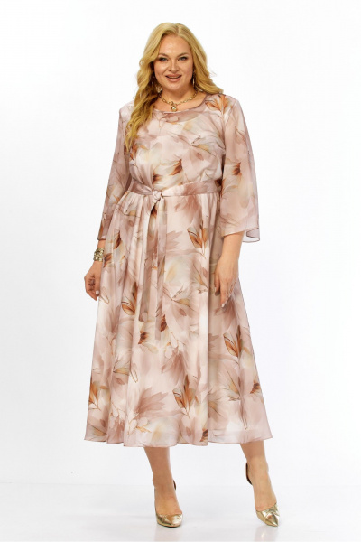 Платье Элль-стиль 2470 бежевый_принт_листья - фото 15