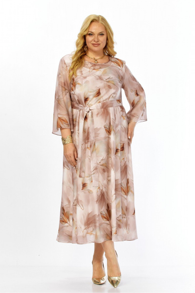 Платье Элль-стиль 2470 бежевый_принт_листья - фото 14