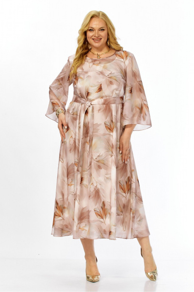 Платье Элль-стиль 2470 бежевый_принт_листья - фото 13