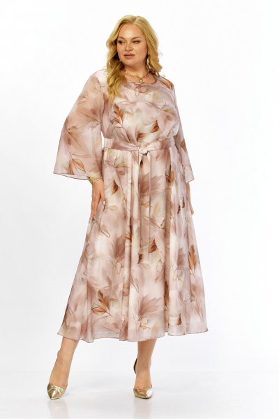 Платье Элль-стиль 2470 бежевый_принт_листья - фото 12