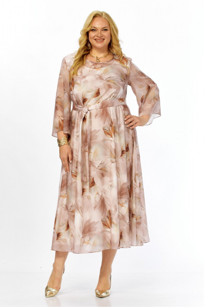 Платье Элль-стиль 2470 бежевый_принт_листья - фото 11