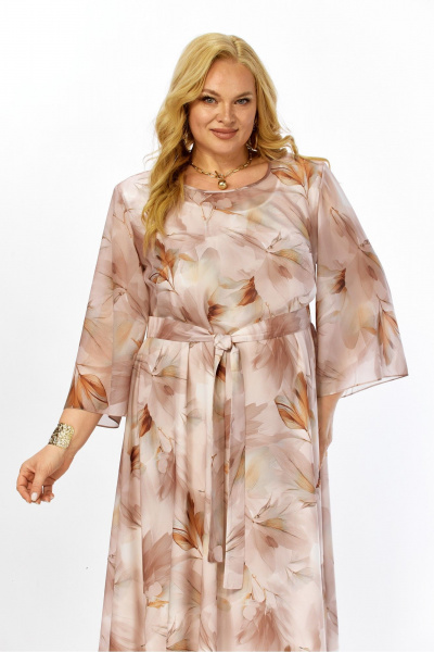 Платье Элль-стиль 2470 бежевый_принт_листья - фото 6