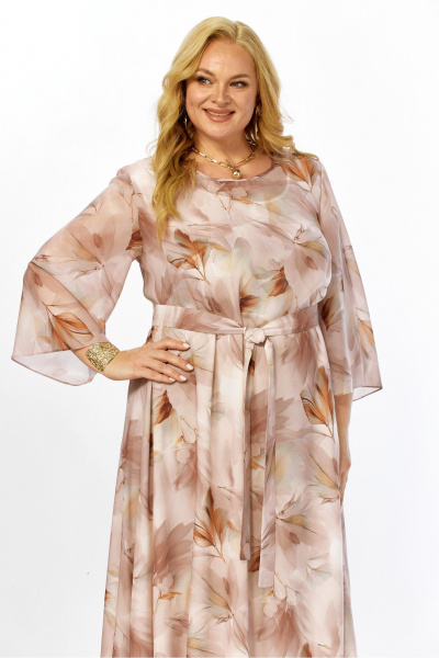 Платье Элль-стиль 2470 бежевый_принт_листья - фото 4