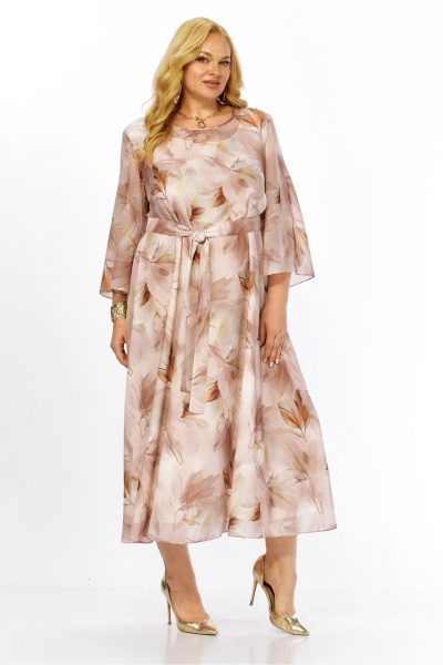Платье Элль-стиль 2470 бежевый_принт_листья - фото 2
