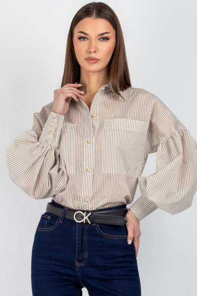 Рубашка VIZAVI 745 бежевая-полоска_полоска - фото 1