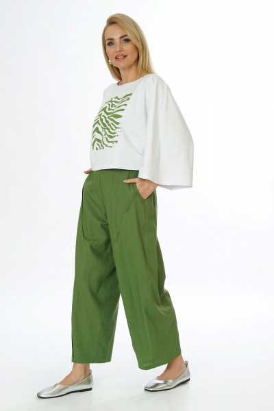 Блуза, брюки Alani Collection 2565 молоко-зелень - фото 6