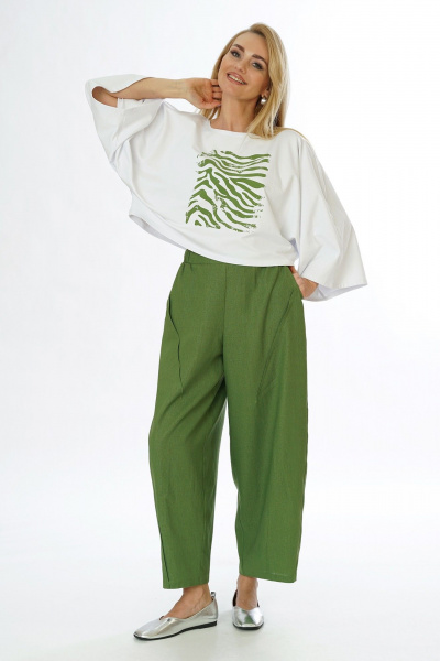 Блуза, брюки Alani Collection 2565 молоко-зелень - фото 5