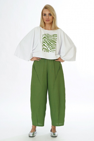 Блуза, брюки Alani Collection 2565 молоко-зелень - фото 4