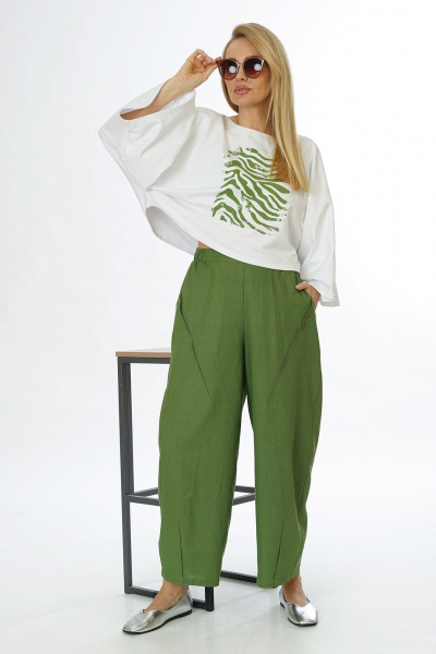 Блуза, брюки Alani Collection 2565 молоко-зелень - фото 2
