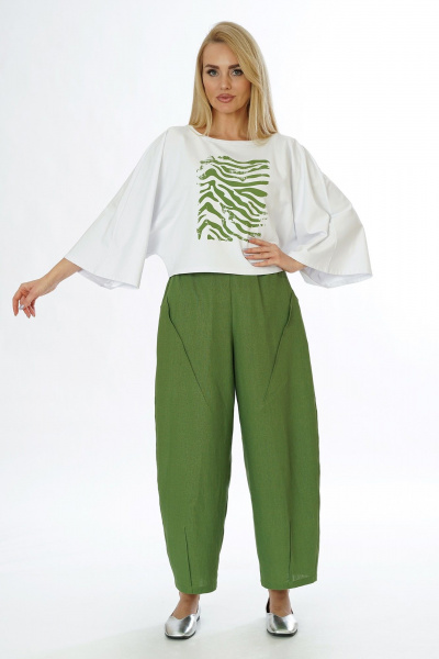 Блуза, брюки Alani Collection 2565 молоко-зелень - фото 1