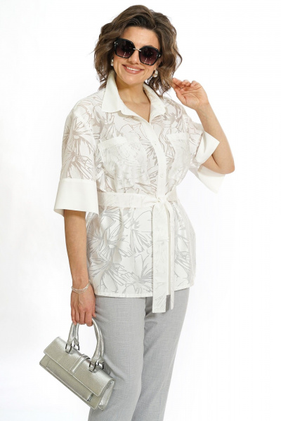 Блуза, брюки Alani Collection 2554 молоко-серый - фото 9