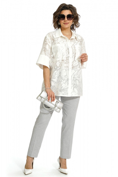 Блуза, брюки Alani Collection 2554 молоко-серый - фото 2