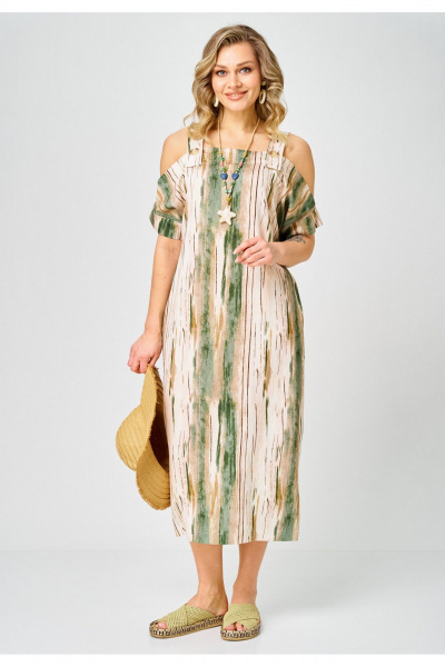 Платье Твой имидж 2375 бежево-зеленый_принт - фото 1