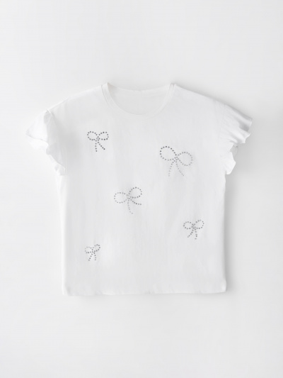 Футболка Mark Formelle 117950/25-41078П-0-3 белый_печать_1сл_аппликация_из_страз_полочка - фото 2