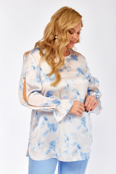 Блуза Элль-стиль 2454а бежевый_голубой - фото 16