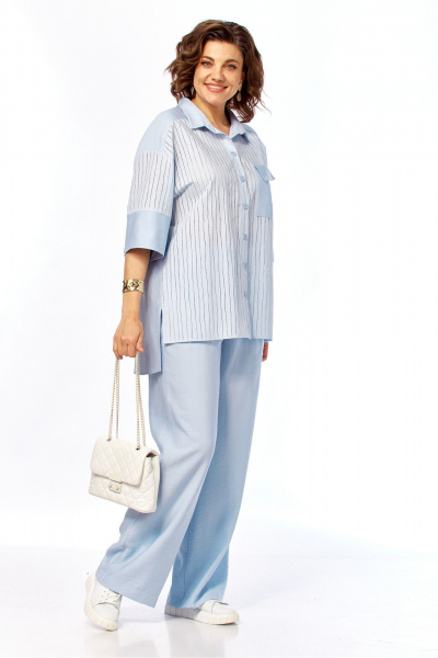 Блуза, брюки Ольга Стиль С-1030 голубой - фото 5