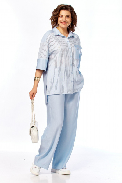 Блуза, брюки Ольга Стиль С-1030 голубой - фото 1