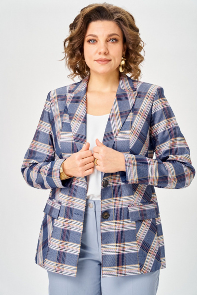 Жакет БелЭльСтиль 412-3 03 22 голубая-клетка - фото 3