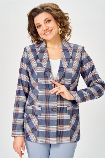 Жакет БелЭльСтиль 412-3 03 22 голубая-клетка - фото 1