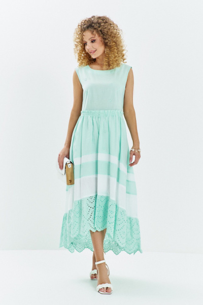 Платье Euromoda 712 мятный-белый - фото 3