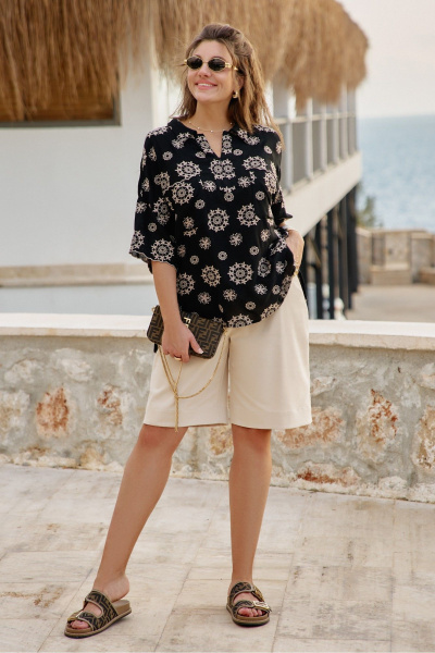 Блуза Vittoria Queen 28533бл черно-бежевый - фото 2