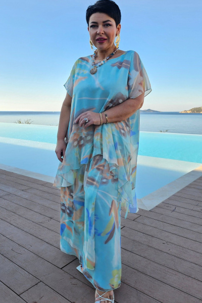 Блуза, брюки Vittoria Queen 29263 бирюзовый-мультиколор - фото 6