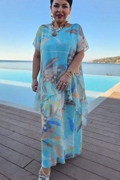 Блуза, брюки Vittoria Queen 29263 бирюзовый-мультиколор - фото 5