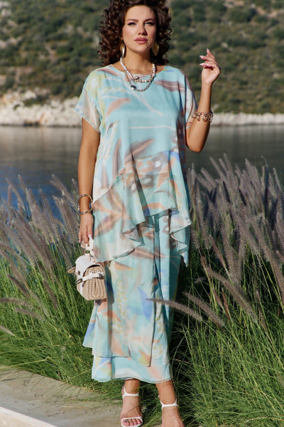 Блуза, брюки Vittoria Queen 29263 бирюзовый-мультиколор - фото 1