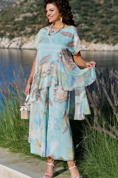 Блуза, брюки Vittoria Queen 29263 бирюзовый-мультиколор - фото 2