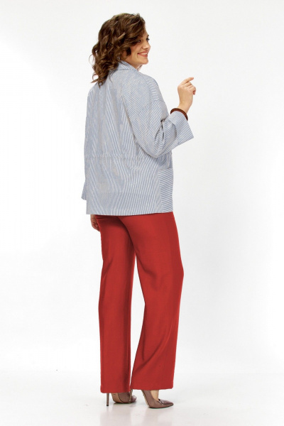 Брюки, жакет, майка Милора-стиль 1449 синяя_полоска+красный - фото 2