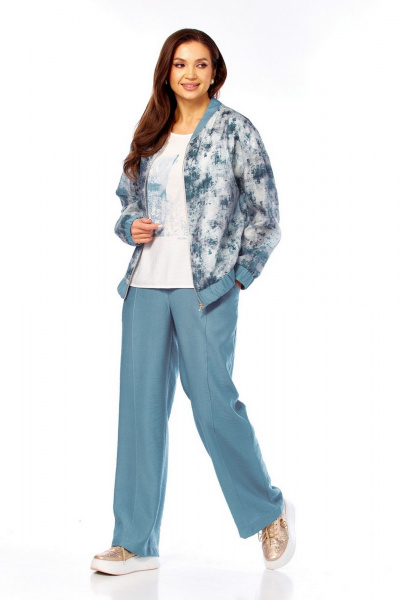 Брюки, бомбер, майка Милора-стиль 1454 синий+абстракция - фото 7