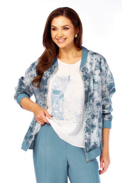 Брюки, бомбер, майка Милора-стиль 1454 синий+абстракция - фото 4