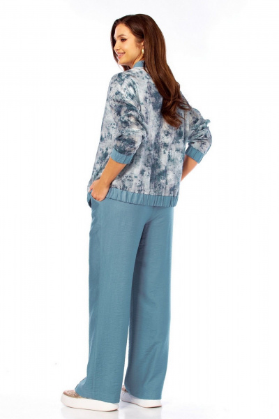 Брюки, бомбер, майка Милора-стиль 1454 синий+абстракция - фото 3